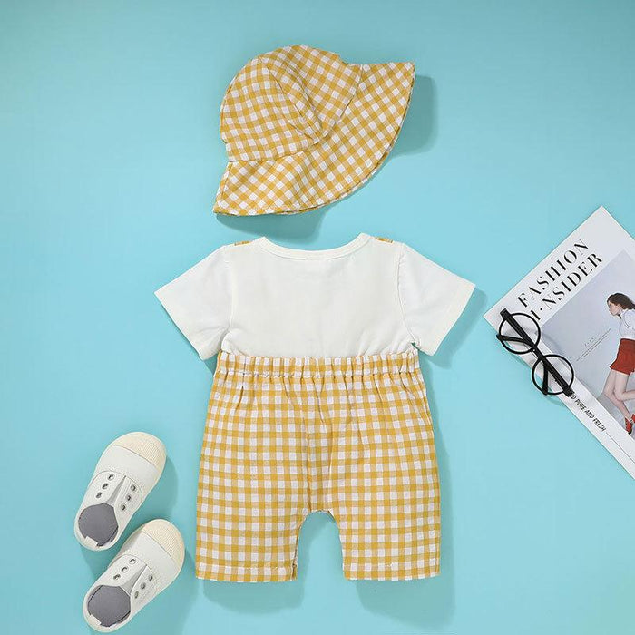 Casual Plaid Infant Jumpsuit Hat Set