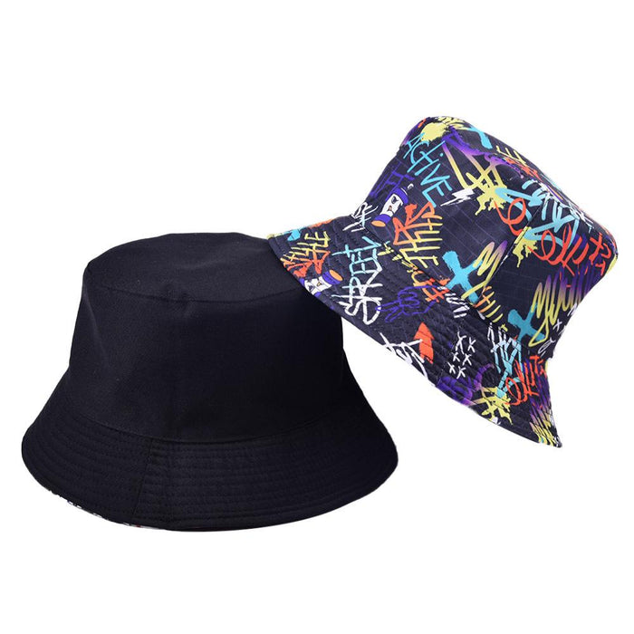 Graffiti Printed Fisherman Hat Hip Hop Sun-shading Hat Wear On Both Sides