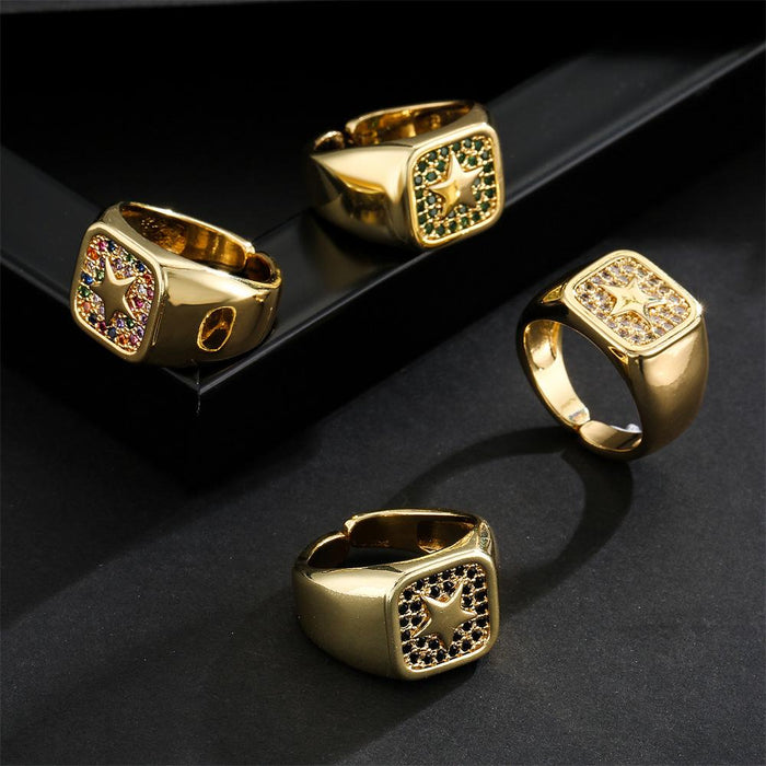 Gold Vintage Punk Style Pentagram Open Ring