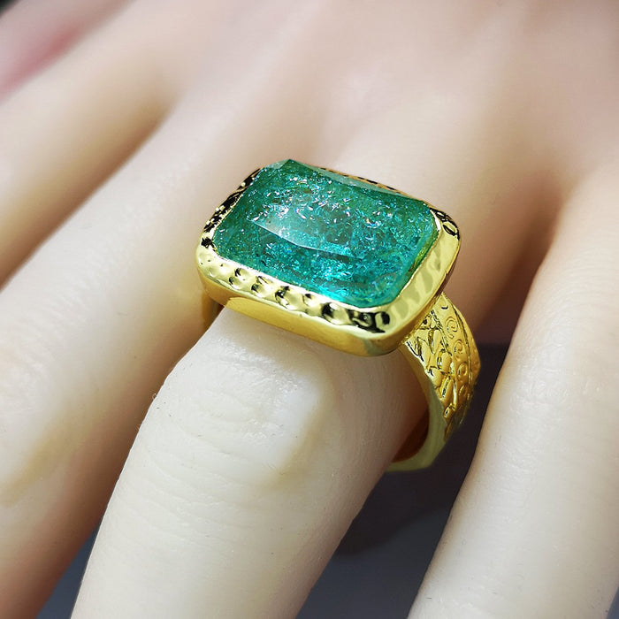 Vintage Emerald Ice Flower Gem Ring