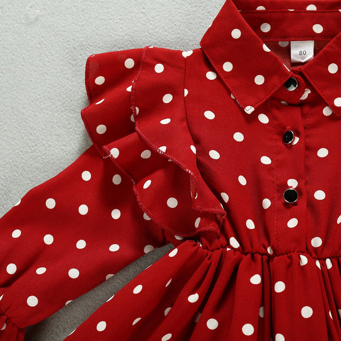 Girls' Long Sleeved Dot Dress Lapel Children's Skirt