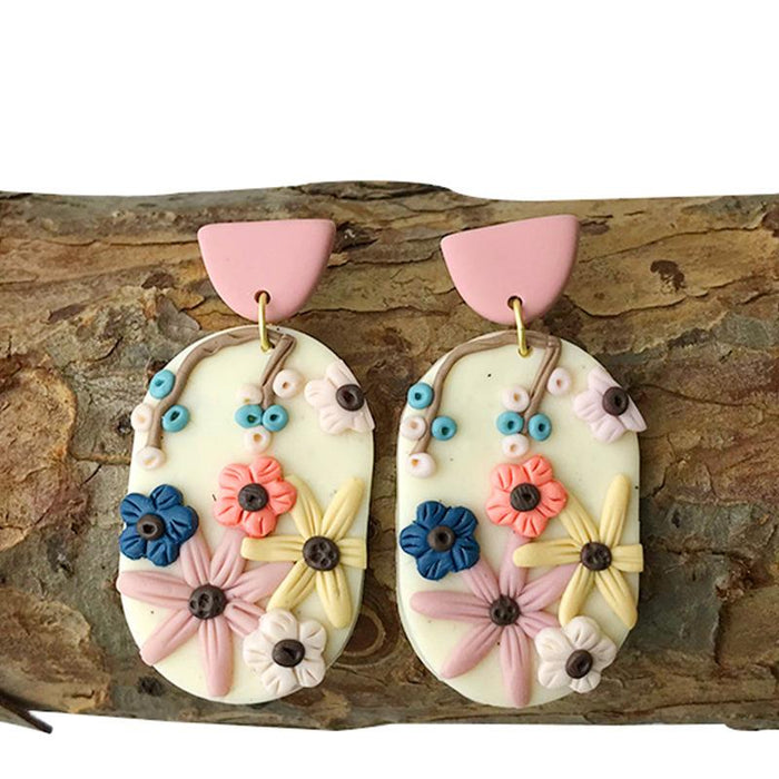 Handmade Flower Soft Pottery Earrings Retro Aesthetic Texture Earrings Sunflower Daisy Fashion Jewelry