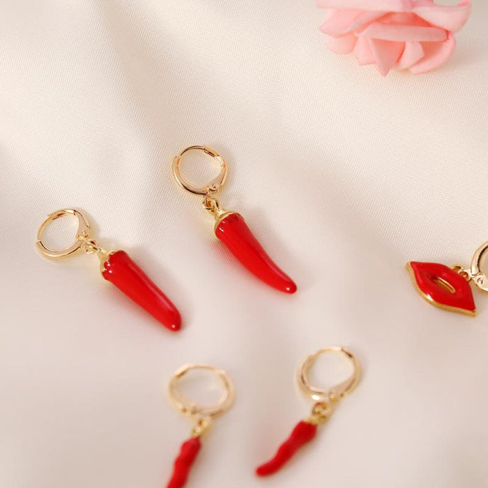 Red pepper lip stud earrings