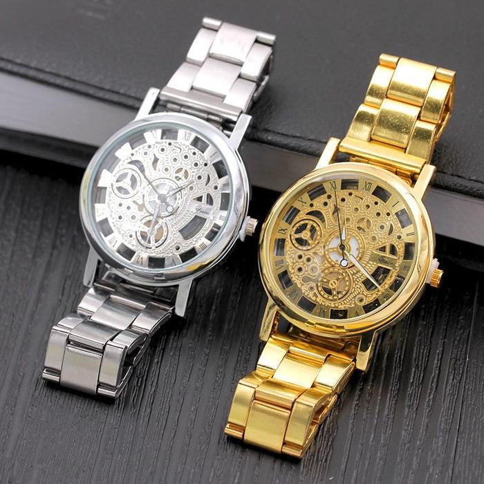 Hollow Design Steel Watches Men Quartz Wristwatch