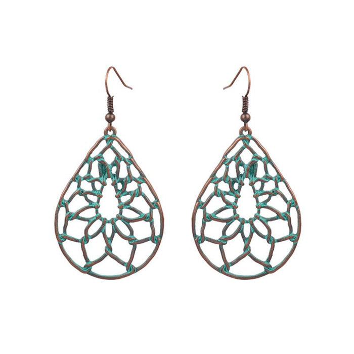 Retro geometric alloy national bronze Flower Leaf Earrings