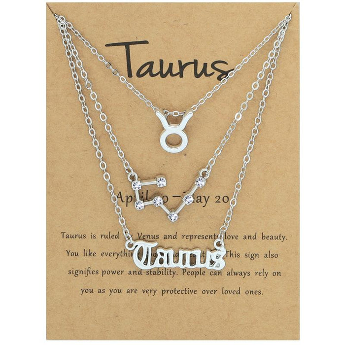 Twelve Constellations Retro Alphabet Symbol Diamond Set Three Piece Necklace