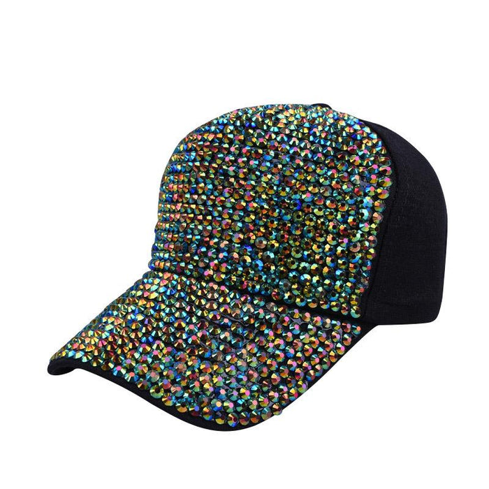 Summer Fashion Colorful Rhinestone Sunshade Mesh Cap Baseball Cap