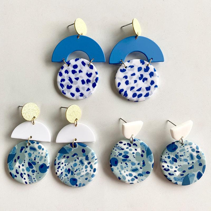 Soft Pottery Round Semicircle Splicing Modern Earrings