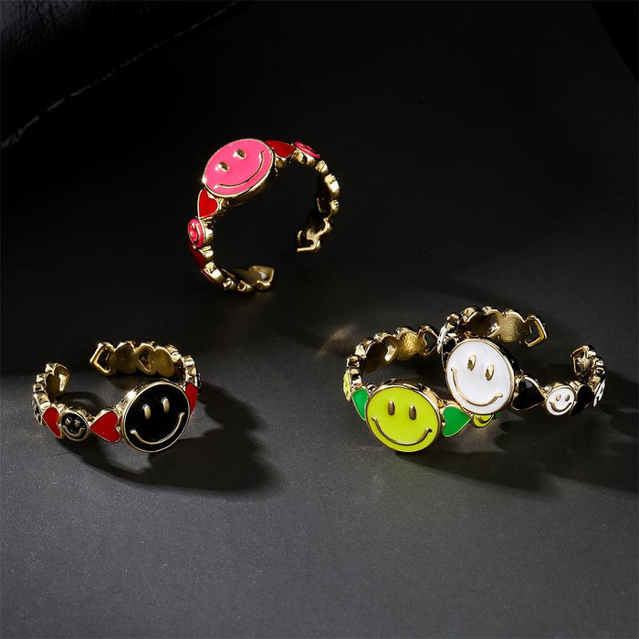 New Oil Drop Funny Smiley Ring Gold Color Open Ring