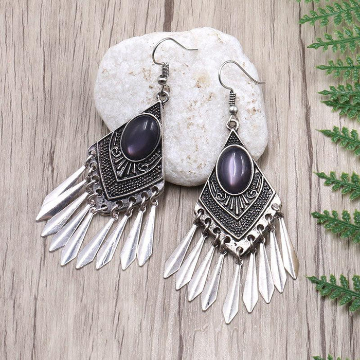 Fashion Diamond Alloy Creative Vintage Silver Tassel Earrings