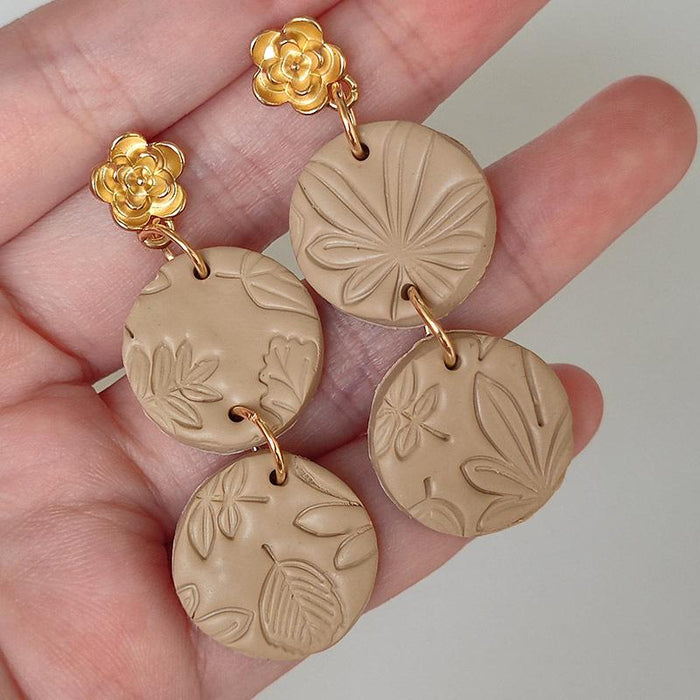 Spring and Summer Soft Pottery Hand Embossed Earrings Female Pendant