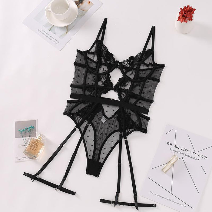 Women One-piece Lingerie Sexy Embroidered Garter Bodysuit