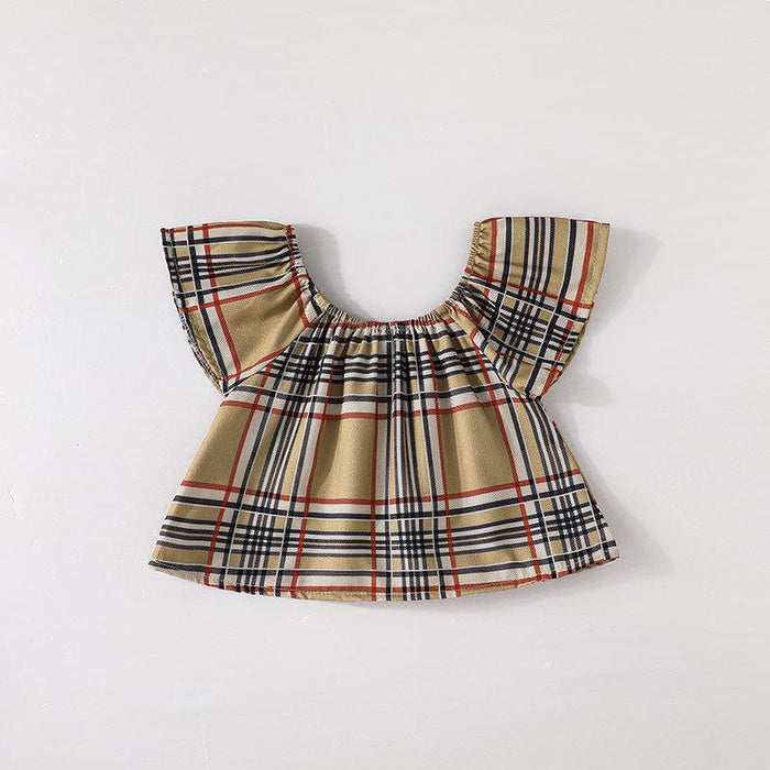 Baby Plaid Sleeveless Top + Briefs + Headscarf 3 Set