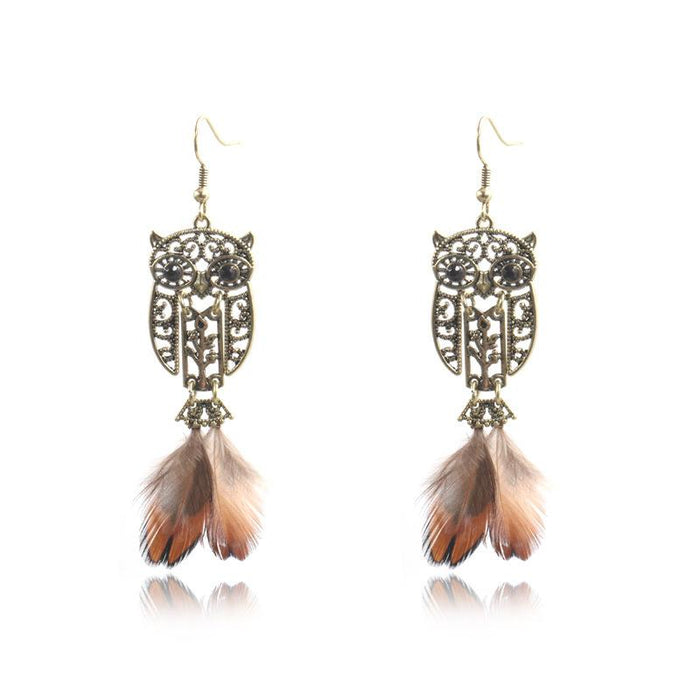 Female Pop Creative Feather Owl Earrings