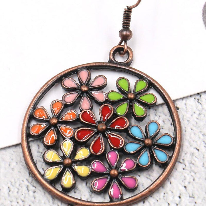 Fashion Round Hollow Flower Alloy Earrings Jewelry