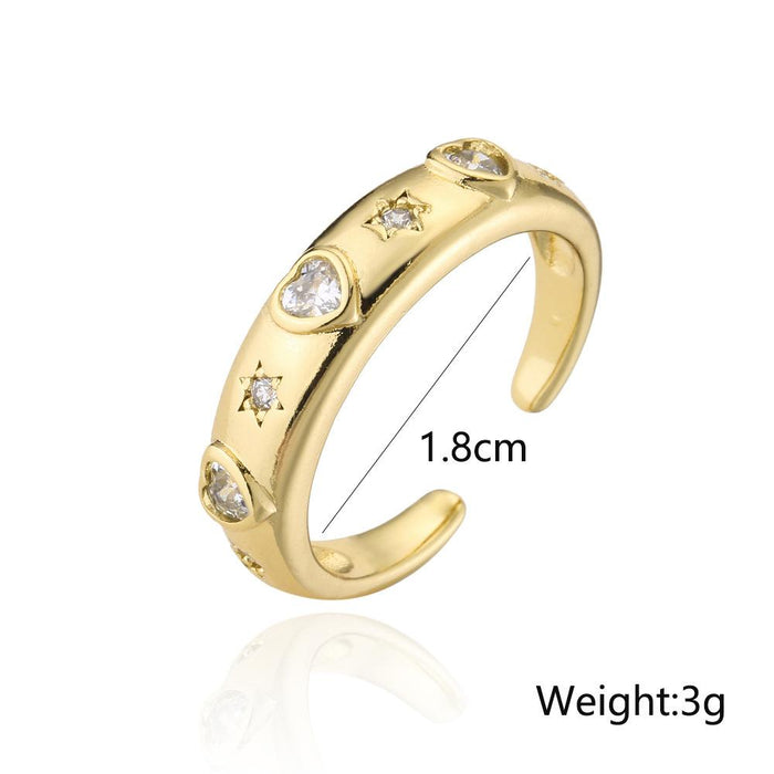 Trendy Heart Zircon Geometric Open Ring