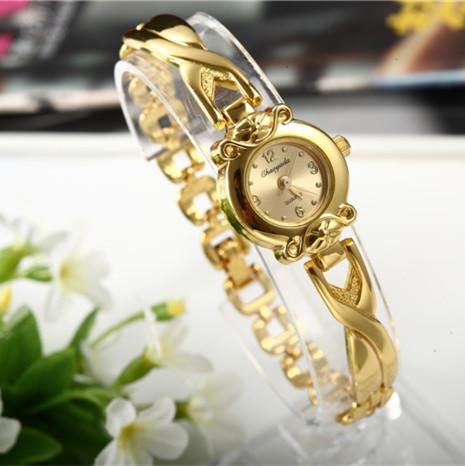 Gold Plated Women Bracelet Wristwatch