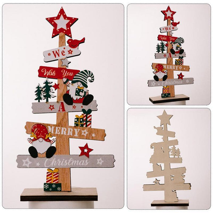 Wooden Desktop Christmas Tree Santa Claus DIY Decoration