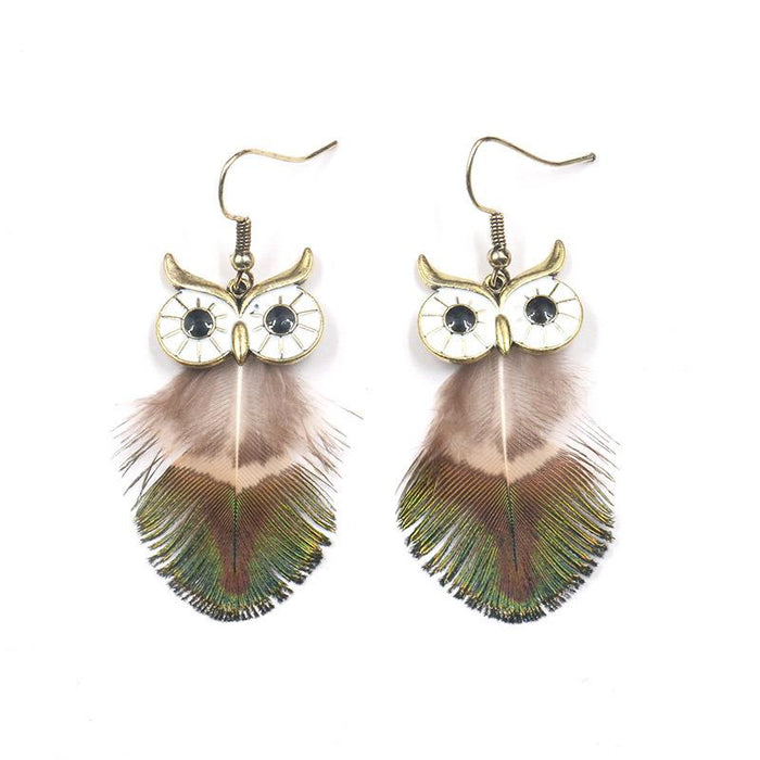 Female Pop Creative Feather Owl Earrings