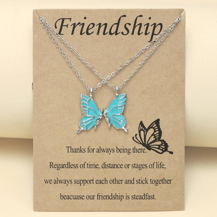 Colorful Butterfly Good Friend Magnet Set Necklace