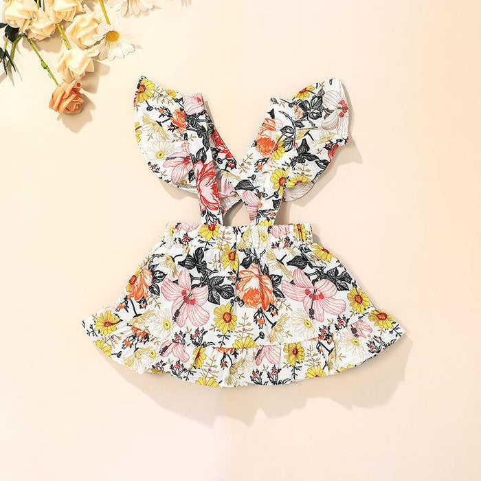 Baby Floral Jumpsuit + Suspender Skirt Two-piece Set