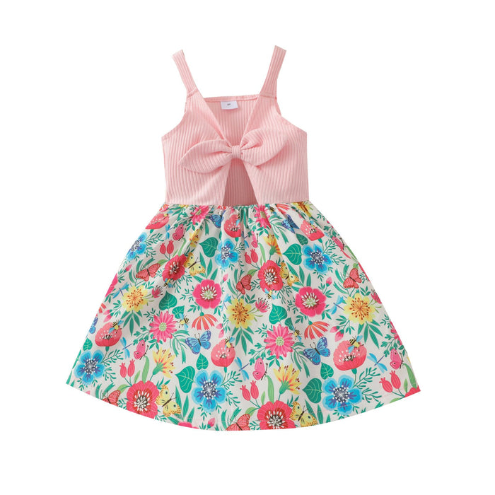 Girls' skirt suspender skirt butterfly dew navel fox printed colorful dress