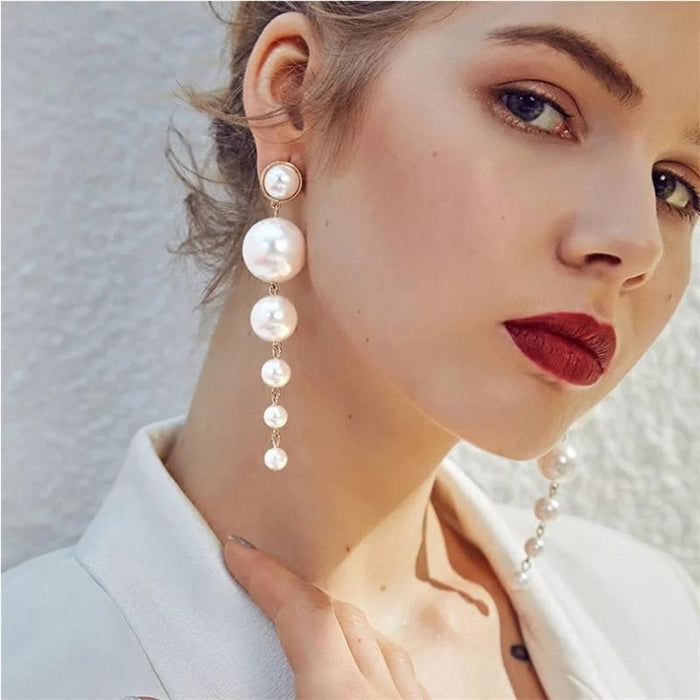 Imitation Pearl Drop Stud Earrings