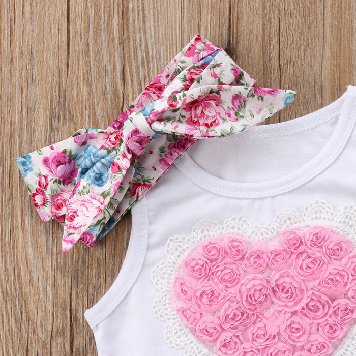 Love floral splicing Vest + floral suspender skirt + 3-piece set of hair accessories