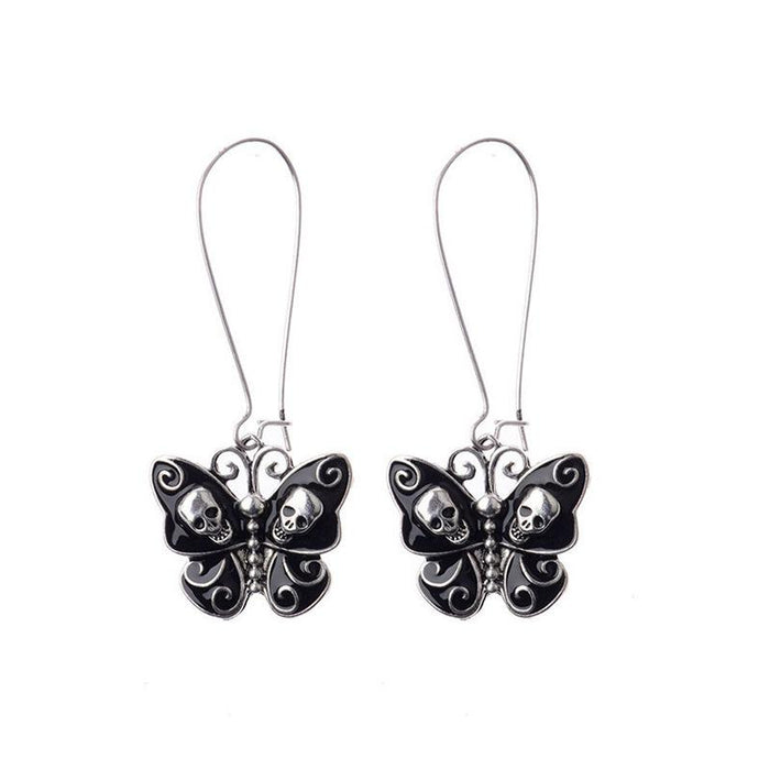 White Gold Black Oil Dripping Butterfly Alloy Skull Standing Ear Ornament