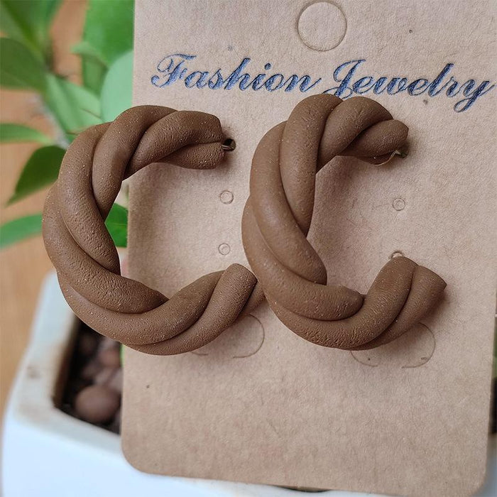 New Soft Pottery Wound Rotating C-shaped Atmospheric Earrings