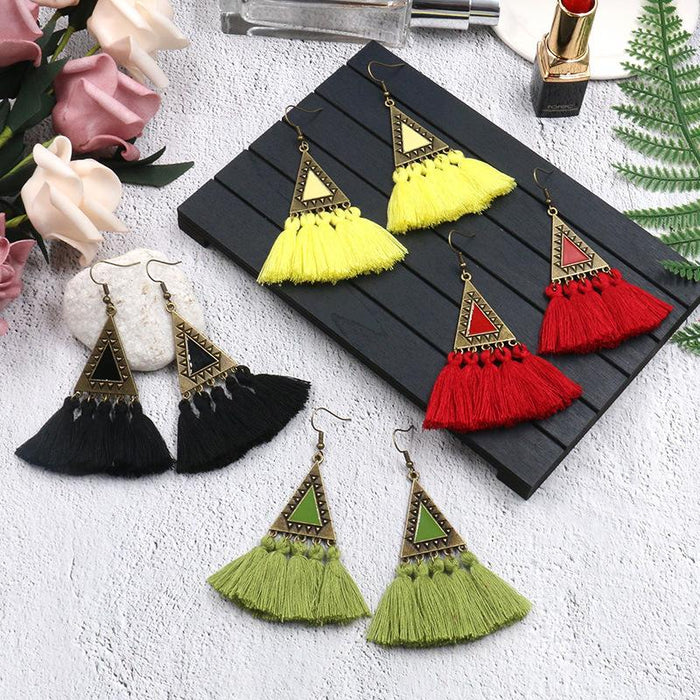 Fashion Ethnic Wool Tassel Pendant Earrings Jewelry