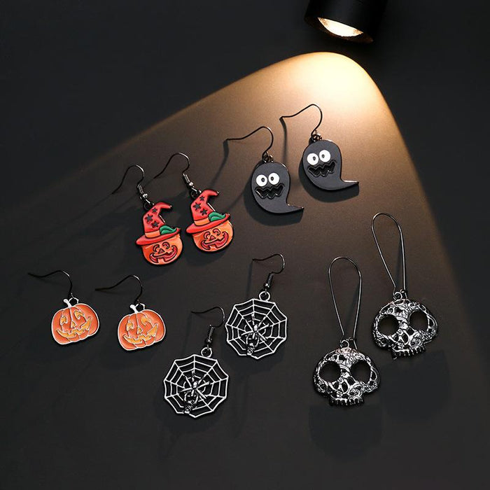 Skeleton Pumpkin Ghost Spider Web Long Earrings Oil Drop Jewelry