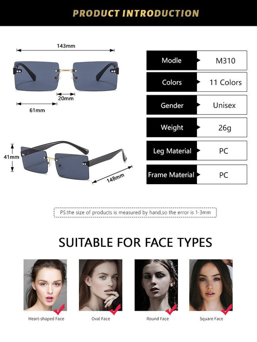 Square frameless color candy Sunglasses