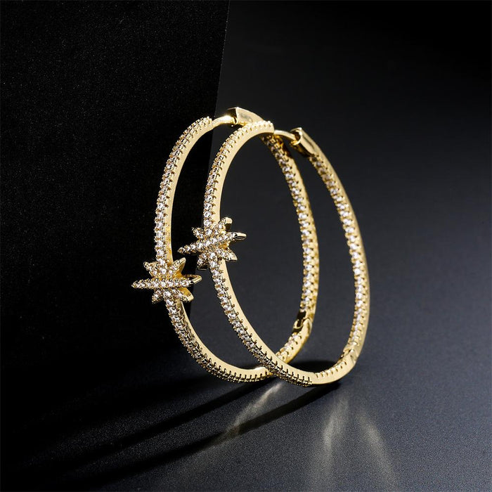 New Exaggerated Gold Color Zircon Statement Earrings