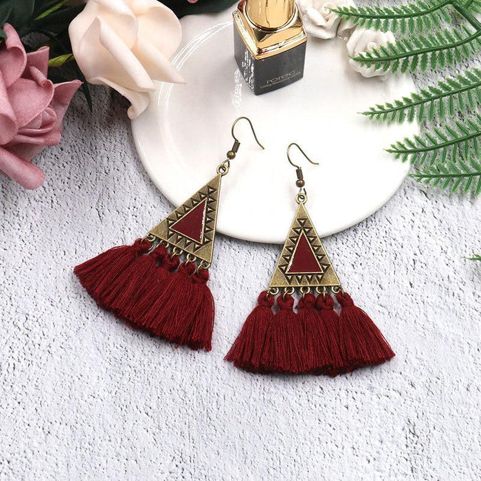 Fashion Ethnic Wool Tassel Pendant Earrings Jewelry