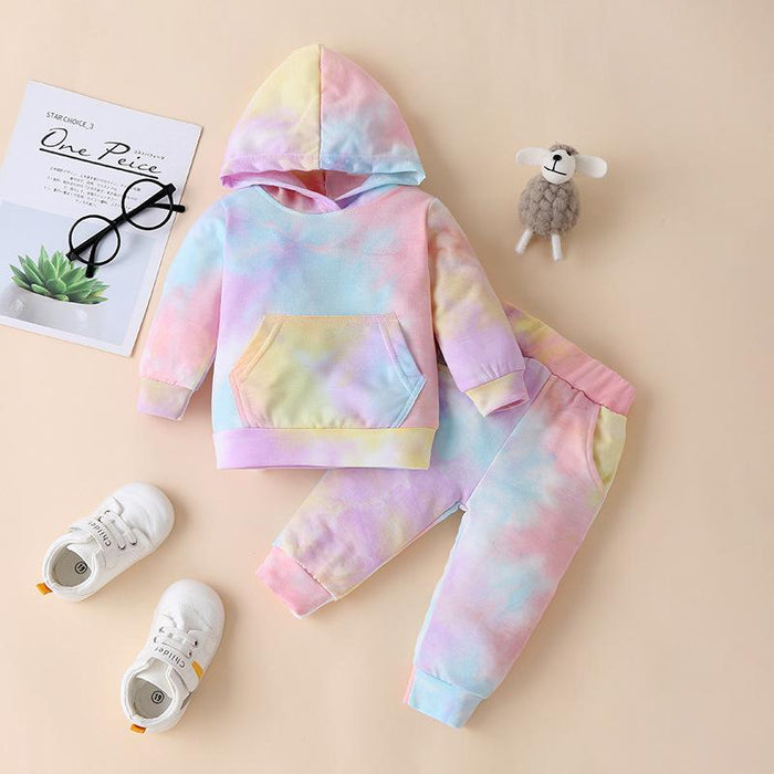 Children's sweater tie dyed men's and women's Hooded Sweater two-piece set