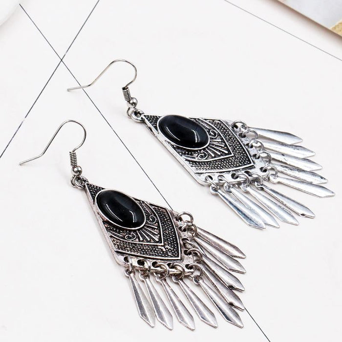 Fashion Diamond Alloy Creative Vintage Silver Tassel Earrings