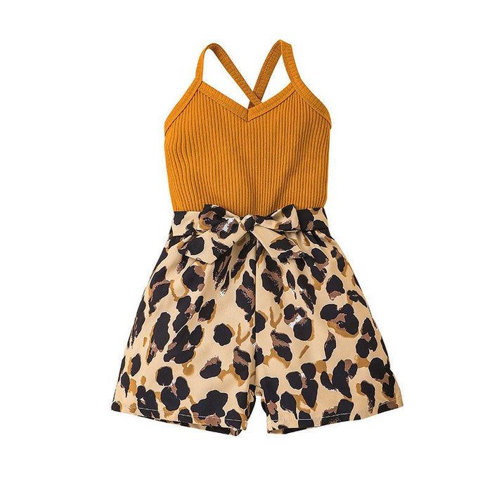 Girls' Suspender Leopard Print Jumpsuit