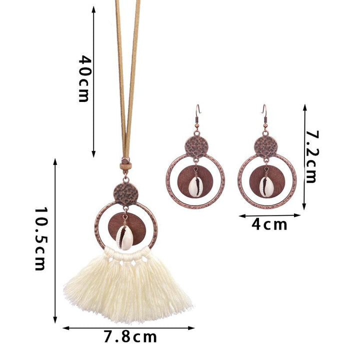 Fashion Exaggerated Geometric Hollowed Tassel Pendant Necklace Earrings Set