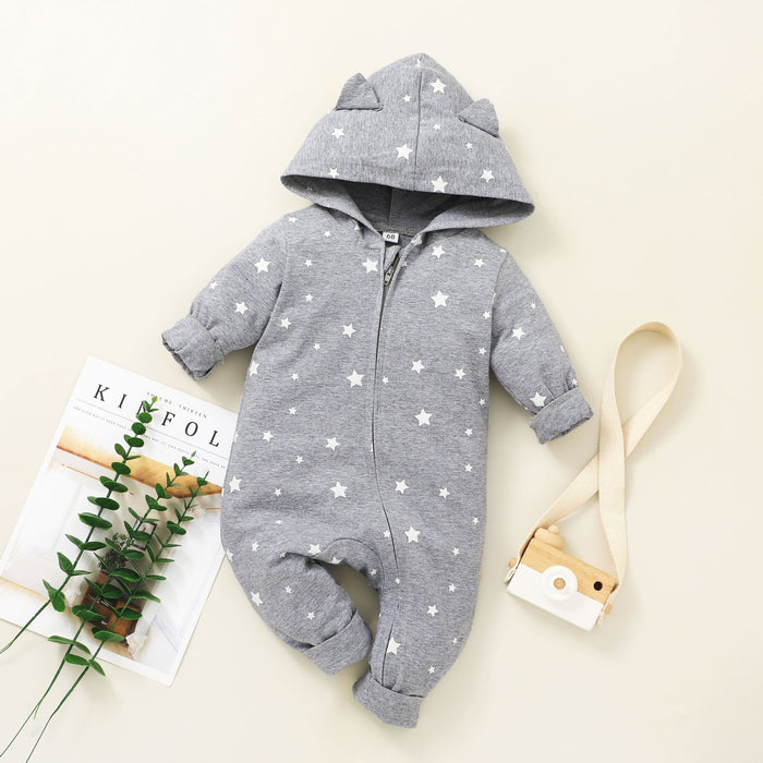 Hooded Zipper Romper Baby Cute Long Sleeved Bodysuit