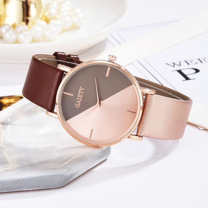 Ladies Two-color Simple Watch Versatile Personality Quartz Watch