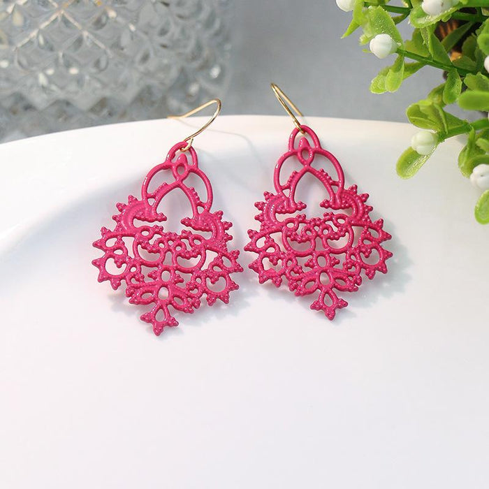 Trend Color Leaf Hollowed Out Exaggerated Candy Color Earrings