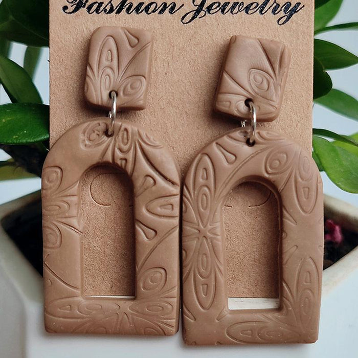 New Morandi Color Geometric Embossed Soft Pottery Personalized Earrings