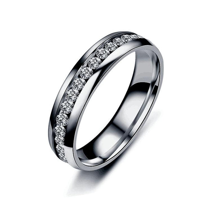 Titanium Steel Single Row Diamond Ring