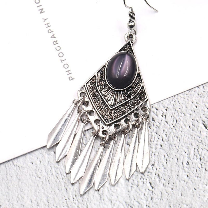 Fashion Diamond Alloy Creative Vintage Silver Tassel Earrings