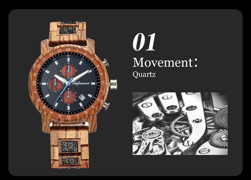 Men's Sports Multifunctional Wood Business Quartz Watch