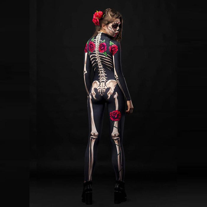 Halloween Horror Skeleton Cosplay Costume Children's Clothing Adult Rose Skeleton Jumpsuit