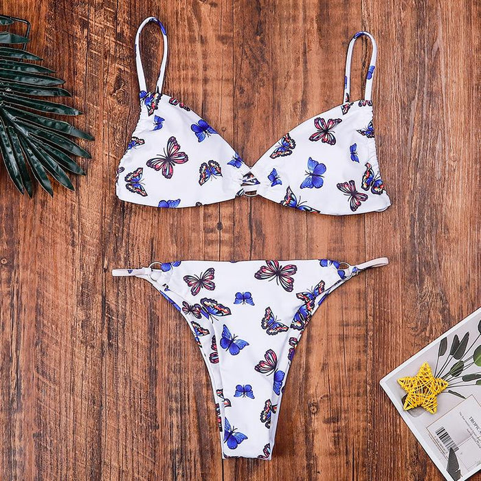 Sexy butterfly print split Bikini Swimsuit