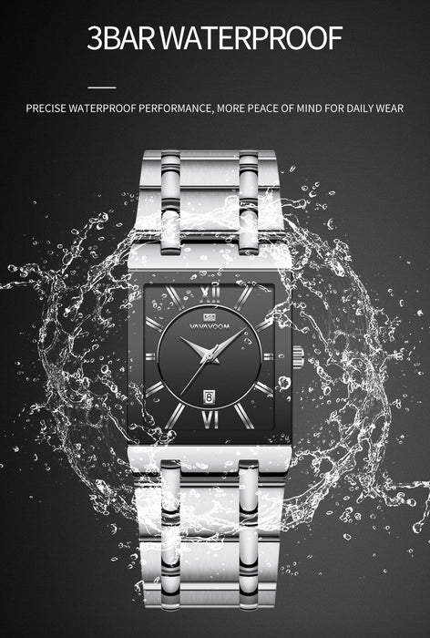 Business Simple Design Luxury Fashion Rectangular Stainless Steel Calendar Waterproof Quartz Mens Watches