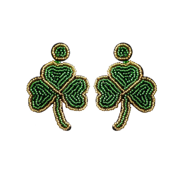 Bohemian Hand Woven Clover Rice Bead Earrings